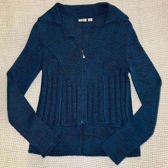 Cato Women's Medium Blue Zip-Up Knit Sweater Cardigan Grunge Whimsigoth Indie - Picture 3 of 8